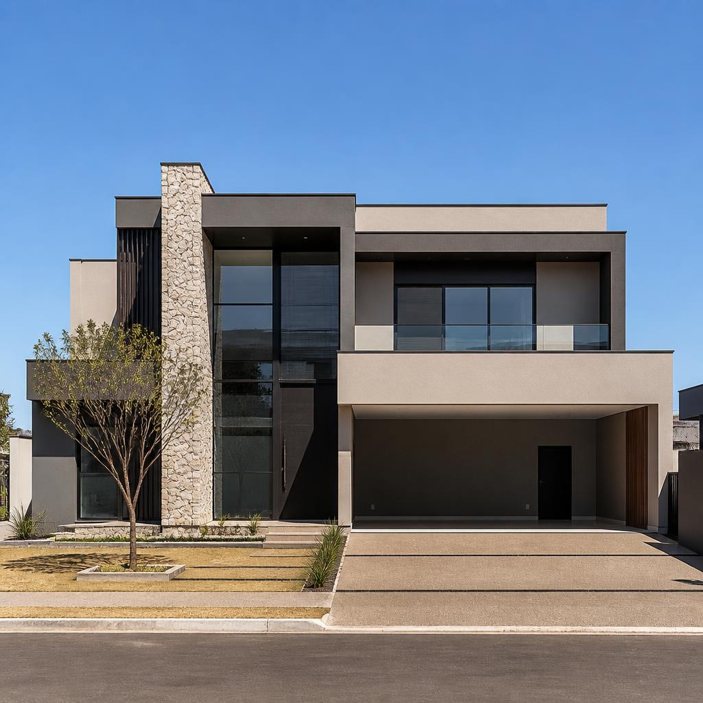 Casa moderna de alto padrão entregue, fachada contemporânea